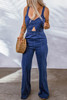 Blue Cut Out Zipped Sleeveless Denim Jumpsuit