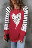 Red Valentines Leopard Heart Print Color Block Long Sleeve Top