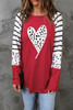Red Valentines Leopard Heart Print Color Block Long Sleeve Top