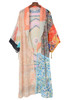 Orange Bohemian Patchwork Print Drawstring Puff Sleeve Kimono