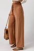 Brown Drawstring Elastic Waist Casual Wide Leg Pants