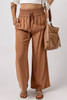 Brown Drawstring Elastic Waist Casual Wide Leg Pants