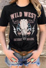 Black Wild West Desert Roads Bull Skull Graphic Tee