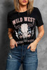 Black Wild West Desert Roads Bull Skull Graphic Tee