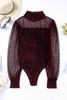 Red Sheer Dotty Long Sleeve Ribbed Velvet Bodysuit