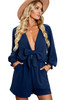 Navy Tie Knot Puff Long Sleeve Romper