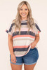 Plus Size Striped Colorblock Print T-shirt