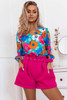 Multicolor Floral Print V Neck 3/4 Sleeve Blouse
