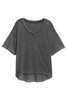 Gray Waffle Knit Seamed Half Sleeve V Neck Top