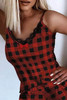 Red Plaid Lace Trim Tank Top and Shorts Lounge Set