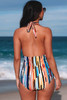 Multicolor Picasso Print Halter Neck Ruched One-Piece Swimsuit