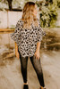 Apricot Leopard Print Ruffle Trim Batwing Sleeve Blouse