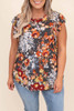 Multicolor Vintage Floral Flutter Sleeve Plus Top