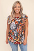 Multicolor Vintage Floral Flutter Sleeve Plus Top