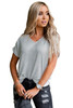 Gray V Neckline Buttoned Detail T-shirt