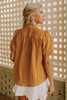 Orange Textured Crochet Keyhole Puff Sleeve Blouse