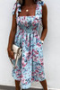 Sky Blue Tie Straps Smocked Floral Dress