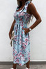 Sky Blue Tie Straps Smocked Floral Dress