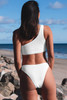 White Crinkle Textured Asymmetric One Shoulder Bikini Swimsuit