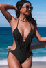 Black Halter Tassel Backless One-piece Swimwear