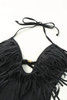 Black Halter Tassel Backless One-piece Swimwear