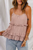 Pink Tiered Ruffled Spaghetti Straps Tank Top