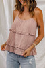 Pink Tiered Ruffled Spaghetti Straps Tank Top