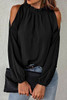 Black Cold Shoulder Bishop Sleeve Blouse