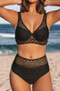 Black Lace Crochet V Neck High Waist Bikini Swimsuit