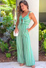 Green Striped Tie Front Wide Leg Jumpsuit