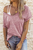 Pink Marble Print Seamed V Neck T-shirt