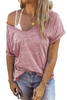 Pink Marble Print Seamed V Neck T-shirt