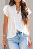 White Pleated Flutter Sleeve Drawstring V Neck Blouse