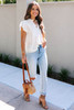 White Pleated Flutter Sleeve Drawstring V Neck Blouse