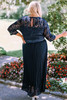 Blue Lace Scalloped V Neck 3/4 Sleeves Pleated Tulle Plus Maxi Dress