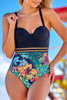 Black Floral Print Sheer Mesh Waist One-Piece Swimsuit