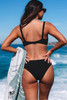 Black Solid 2pcs Low Neck Mid Waist Bikini Swimsuit