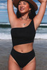 Black Asymmetric Bare Shoulder Cutout One Piece Swimsuit