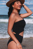 Black Asymmetric Bare Shoulder Cutout One Piece Swimsuit