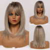 Wig  Eight-character Bangs Gradient Golden High-grade Gray Medium Straight Hair