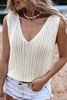 White Hollowed Knit V Neck Tank Top