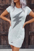 Gray Distressed Leopard Lightening Graphic T-shirt Dress