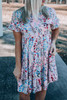 Pink Short Sleeves Floral Print Tiered Ruffled Dress