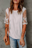 Blank Apparel - White Floral Lace Sleeve Patchwork Top Customized