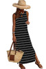 Black Stripe Print Open Back Sleeveless Maxi Dress with Slits