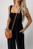Black Smocked Sleeveless Wide Leg Jumpsuit with Pockets Black Smocked Sleeveless Wide Leg Jumpsuit with Pockets