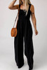 Black Smocked Sleeveless Wide Leg Jumpsuit with Pockets Black Smocked Sleeveless Wide Leg Jumpsuit with Pockets
