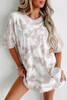 White Tie-dye Round Neck Short Sleeve Top