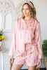 Pink Striped Print Buttoned Shirt and Drawstring Shorts Lounge Set Pink Striped Print Buttoned Shirt and Drawstring Shorts Lounge Set