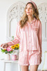 Pink Striped Print Buttoned Shirt and Drawstring Shorts Lounge Set Pink Striped Print Buttoned Shirt and Drawstring Shorts Lounge Set